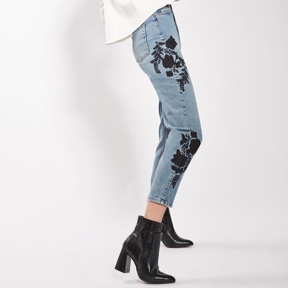 topshop embroidered mom jeans